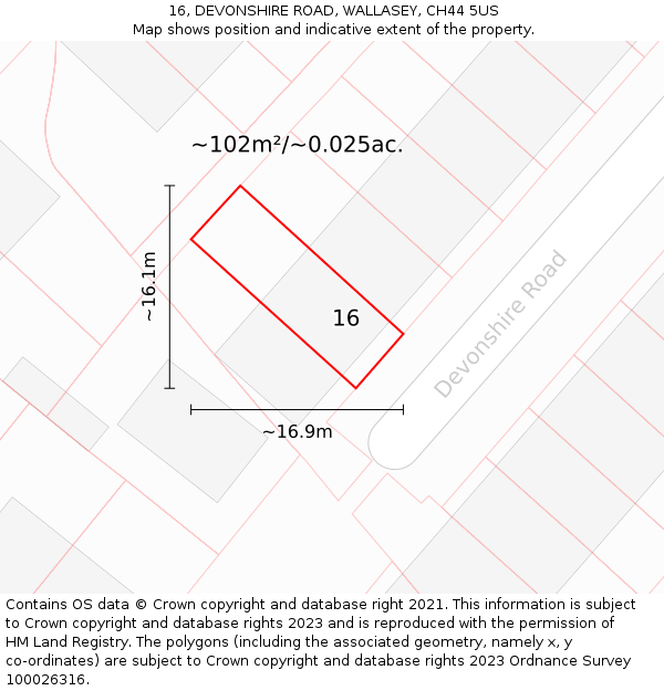 16, DEVONSHIRE ROAD, WALLASEY, CH44 5US: Plot and title map