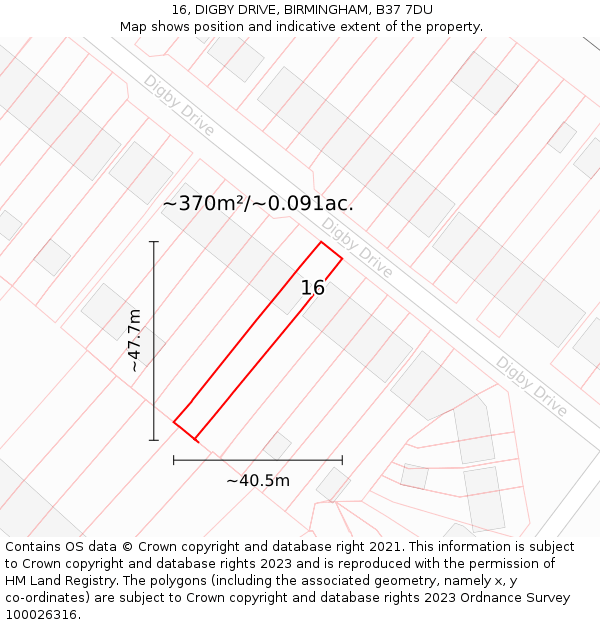 16, DIGBY DRIVE, BIRMINGHAM, B37 7DU: Plot and title map