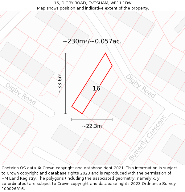 16, DIGBY ROAD, EVESHAM, WR11 1BW: Plot and title map