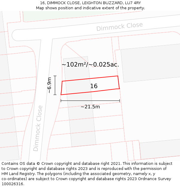 16, DIMMOCK CLOSE, LEIGHTON BUZZARD, LU7 4RY: Plot and title map
