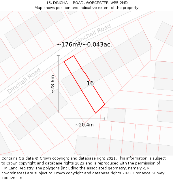 16, DINCHALL ROAD, WORCESTER, WR5 2ND: Plot and title map