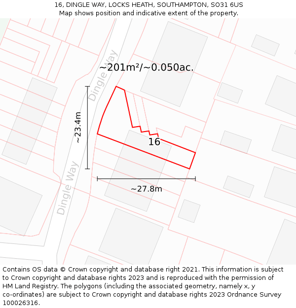 16, DINGLE WAY, LOCKS HEATH, SOUTHAMPTON, SO31 6US: Plot and title map