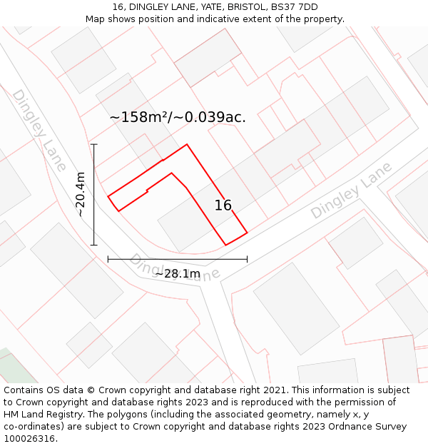 16, DINGLEY LANE, YATE, BRISTOL, BS37 7DD: Plot and title map