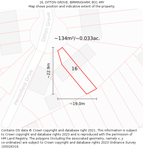 16, DITTON GROVE, BIRMINGHAM, B31 4RY: Plot and title map