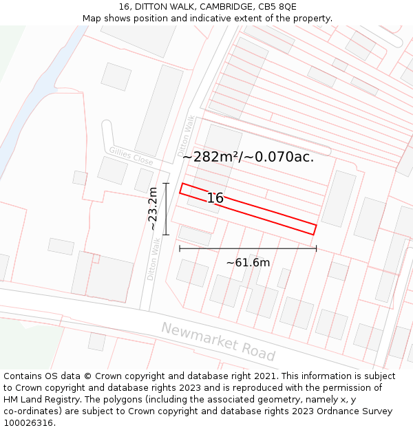 16, DITTON WALK, CAMBRIDGE, CB5 8QE: Plot and title map