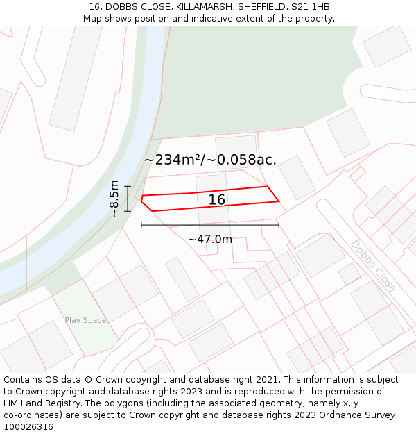 16, DOBBS CLOSE, KILLAMARSH, SHEFFIELD, S21 1HB: Plot and title map