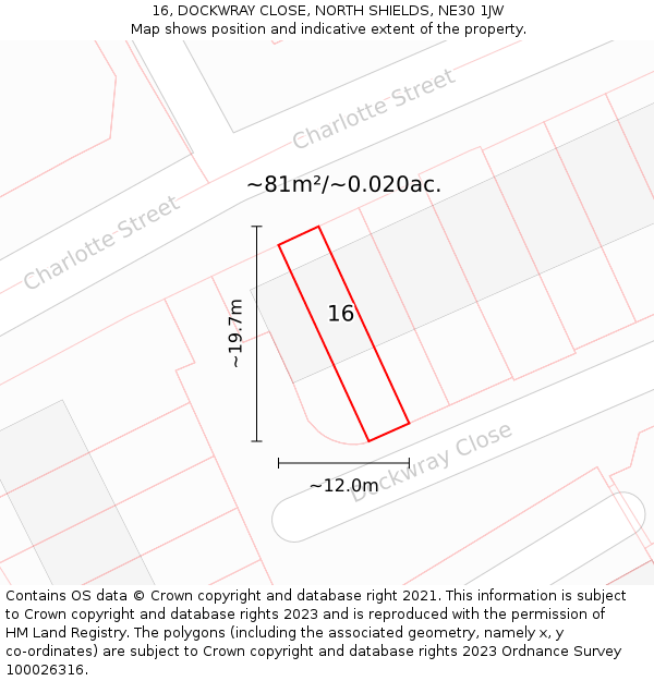 16, DOCKWRAY CLOSE, NORTH SHIELDS, NE30 1JW: Plot and title map