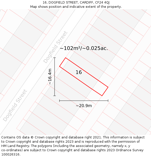 16, DOGFIELD STREET, CARDIFF, CF24 4QJ: Plot and title map