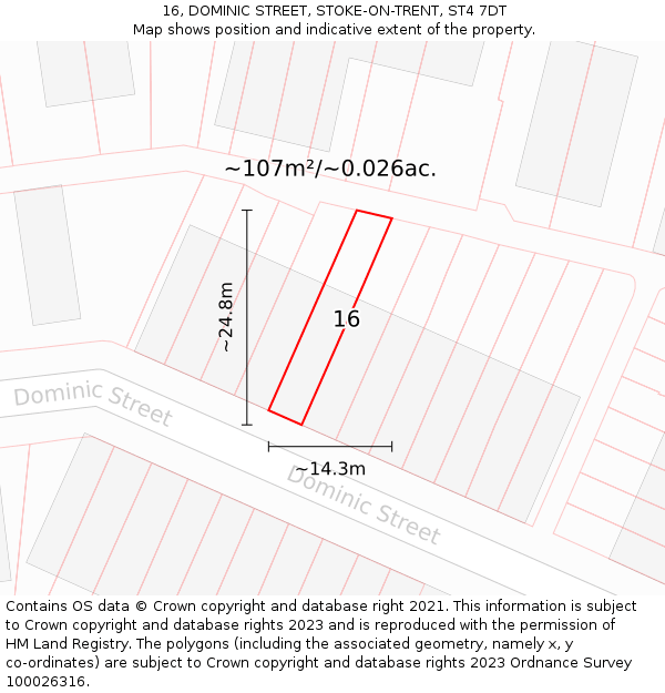 16, DOMINIC STREET, STOKE-ON-TRENT, ST4 7DT: Plot and title map