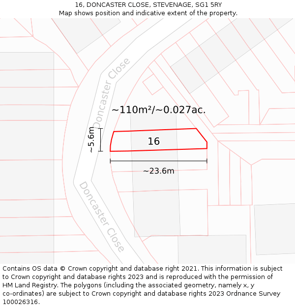 16, DONCASTER CLOSE, STEVENAGE, SG1 5RY: Plot and title map