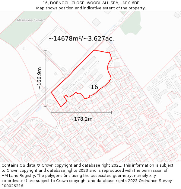 16, DORNOCH CLOSE, WOODHALL SPA, LN10 6BE: Plot and title map