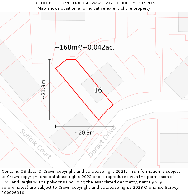 16, DORSET DRIVE, BUCKSHAW VILLAGE, CHORLEY, PR7 7DN: Plot and title map