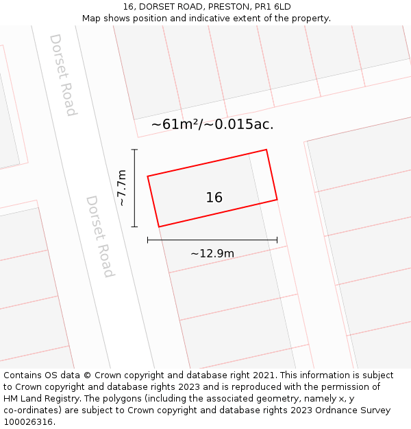 16, DORSET ROAD, PRESTON, PR1 6LD: Plot and title map