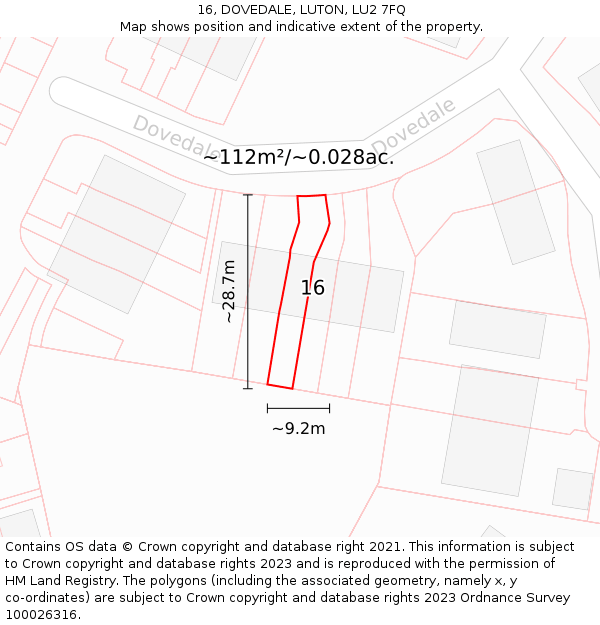 16, DOVEDALE, LUTON, LU2 7FQ: Plot and title map