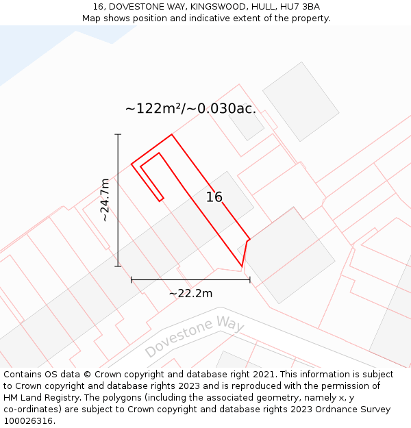 16, DOVESTONE WAY, KINGSWOOD, HULL, HU7 3BA: Plot and title map