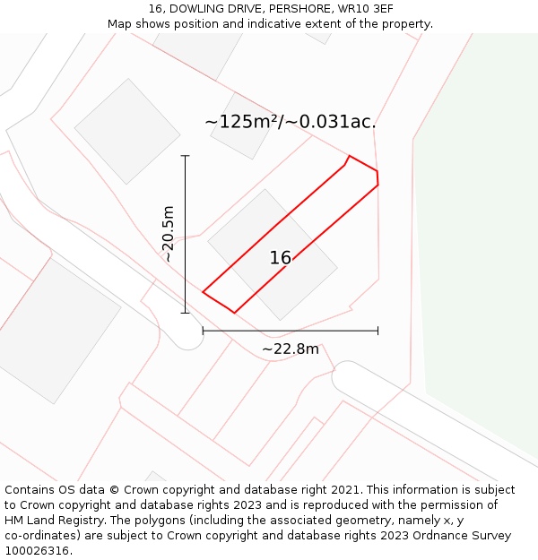 16, DOWLING DRIVE, PERSHORE, WR10 3EF: Plot and title map
