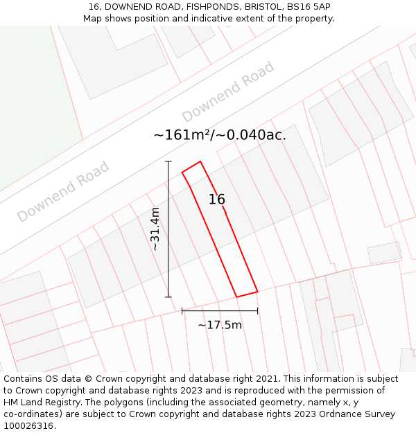 16, DOWNEND ROAD, FISHPONDS, BRISTOL, BS16 5AP: Plot and title map