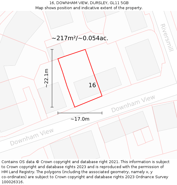 16, DOWNHAM VIEW, DURSLEY, GL11 5GB: Plot and title map