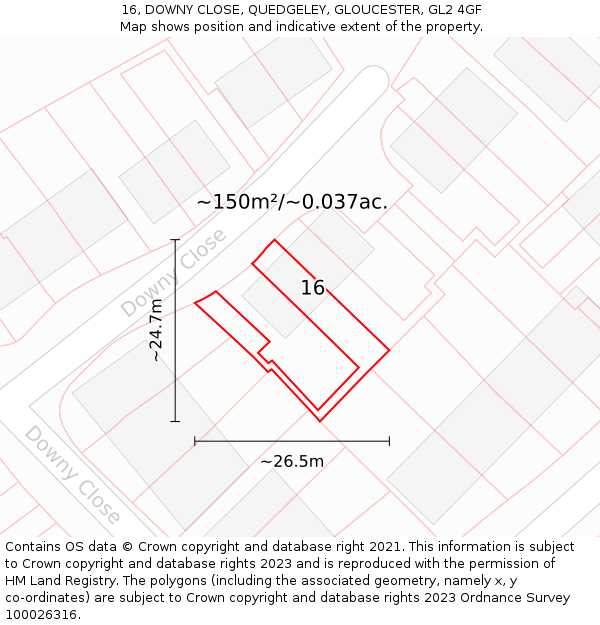 16, DOWNY CLOSE, QUEDGELEY, GLOUCESTER, GL2 4GF: Plot and title map