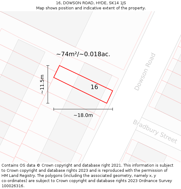 16, DOWSON ROAD, HYDE, SK14 1JS: Plot and title map