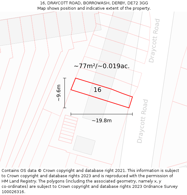 16, DRAYCOTT ROAD, BORROWASH, DERBY, DE72 3GG: Plot and title map