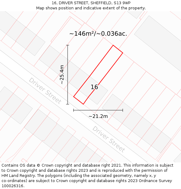 16, DRIVER STREET, SHEFFIELD, S13 9WP: Plot and title map