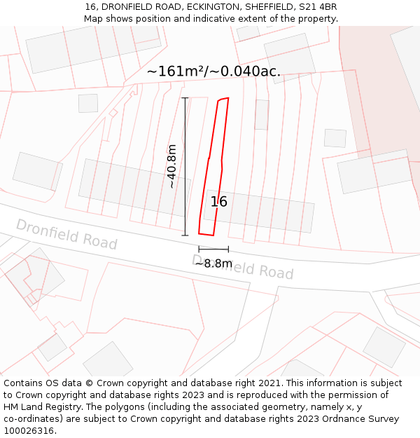 16, DRONFIELD ROAD, ECKINGTON, SHEFFIELD, S21 4BR: Plot and title map
