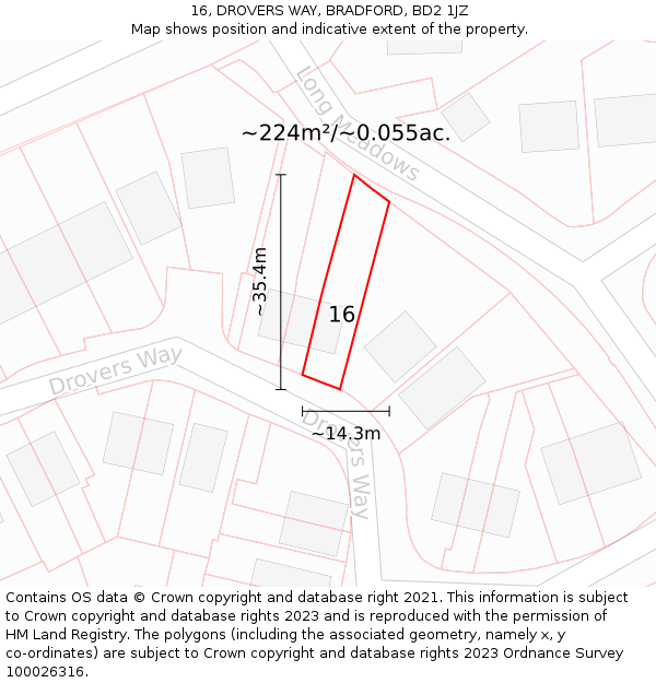 16, DROVERS WAY, BRADFORD, BD2 1JZ: Plot and title map