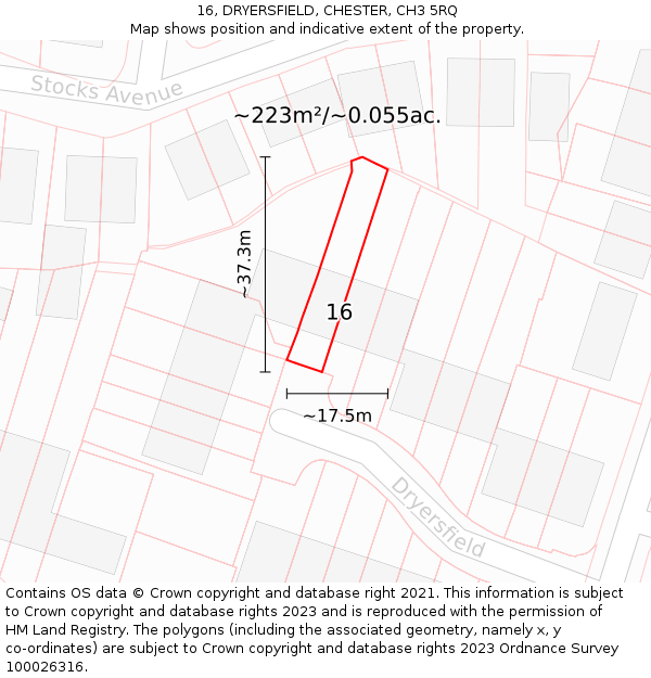 16, DRYERSFIELD, CHESTER, CH3 5RQ: Plot and title map