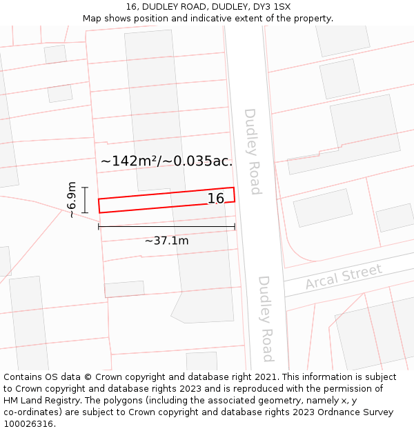 16, DUDLEY ROAD, DUDLEY, DY3 1SX: Plot and title map