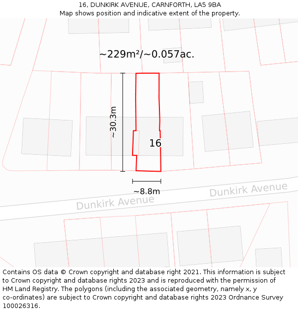 16, DUNKIRK AVENUE, CARNFORTH, LA5 9BA: Plot and title map
