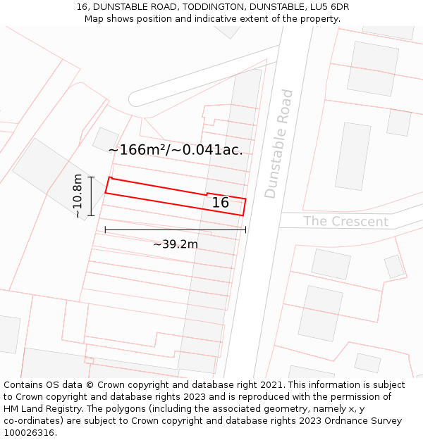 16, DUNSTABLE ROAD, TODDINGTON, DUNSTABLE, LU5 6DR: Plot and title map