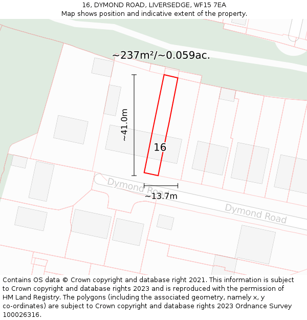 16, DYMOND ROAD, LIVERSEDGE, WF15 7EA: Plot and title map