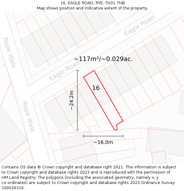 16, EAGLE ROAD, RYE, TN31 7NB: Plot and title map