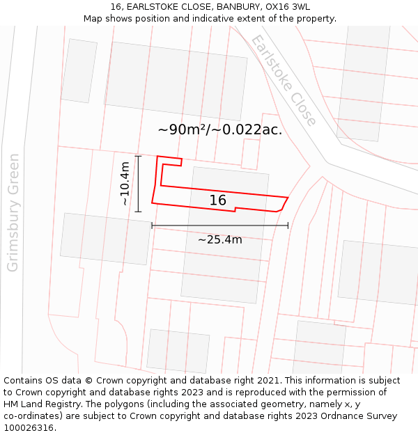 16, EARLSTOKE CLOSE, BANBURY, OX16 3WL: Plot and title map