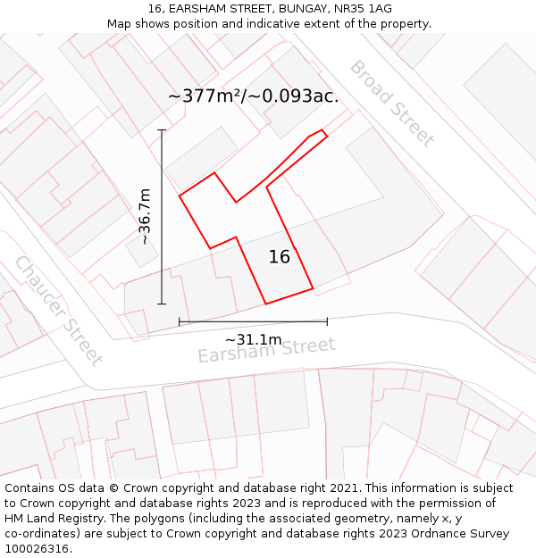 16, EARSHAM STREET, BUNGAY, NR35 1AG: Plot and title map