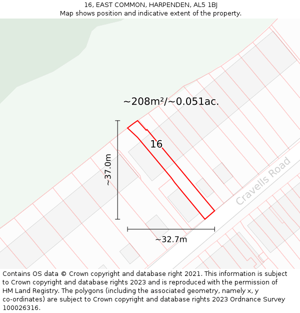 16, EAST COMMON, HARPENDEN, AL5 1BJ: Plot and title map