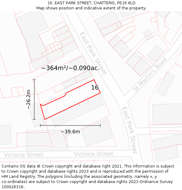 16, EAST PARK STREET, CHATTERIS, PE16 6LD: Plot and title map