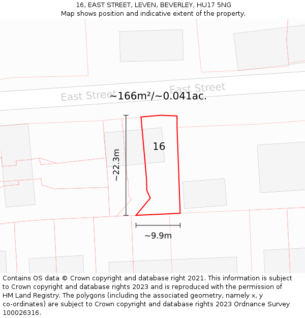 16, EAST STREET, LEVEN, BEVERLEY, HU17 5NG: Plot and title map