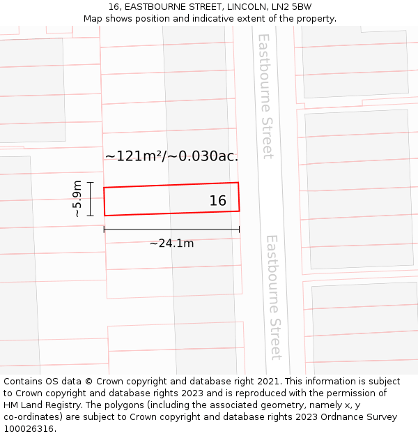 16, EASTBOURNE STREET, LINCOLN, LN2 5BW: Plot and title map