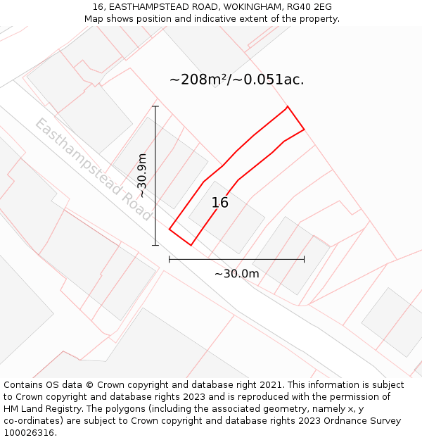 16, EASTHAMPSTEAD ROAD, WOKINGHAM, RG40 2EG: Plot and title map