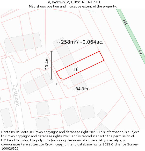 16, EASTHOLM, LINCOLN, LN2 4RU: Plot and title map