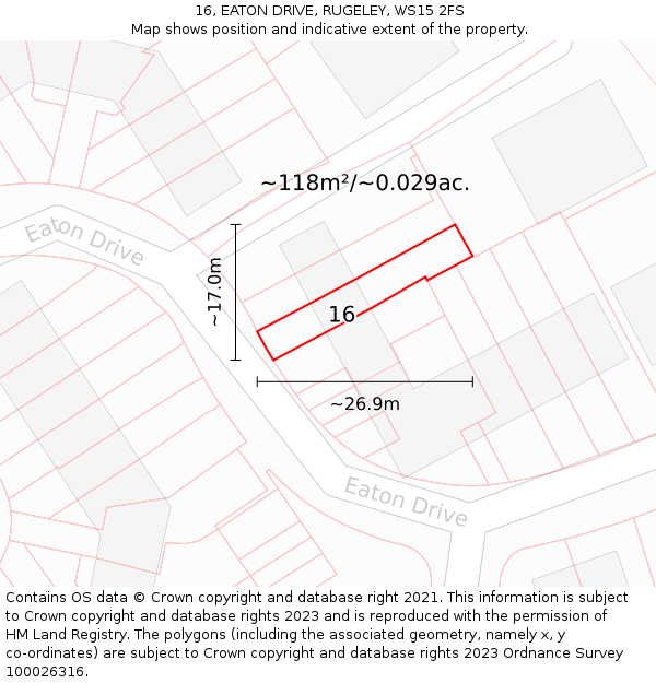 16, EATON DRIVE, RUGELEY, WS15 2FS: Plot and title map