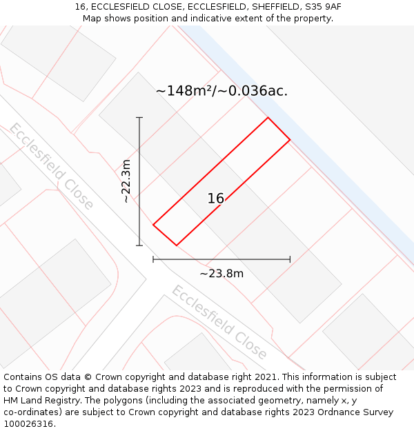 16, ECCLESFIELD CLOSE, ECCLESFIELD, SHEFFIELD, S35 9AF: Plot and title map