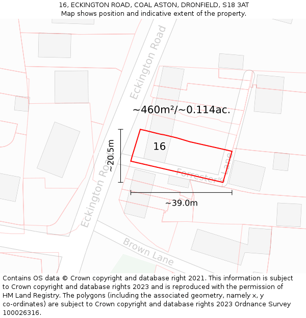 16, ECKINGTON ROAD, COAL ASTON, DRONFIELD, S18 3AT: Plot and title map