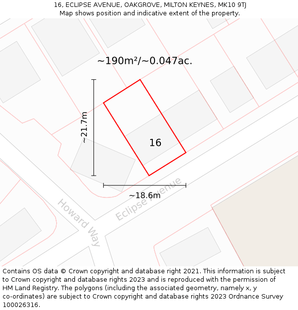 16, ECLIPSE AVENUE, OAKGROVE, MILTON KEYNES, MK10 9TJ: Plot and title map