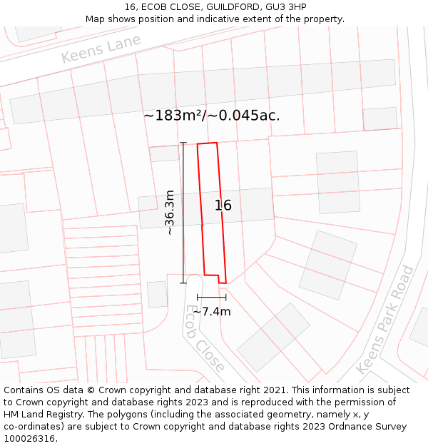 16, ECOB CLOSE, GUILDFORD, GU3 3HP: Plot and title map