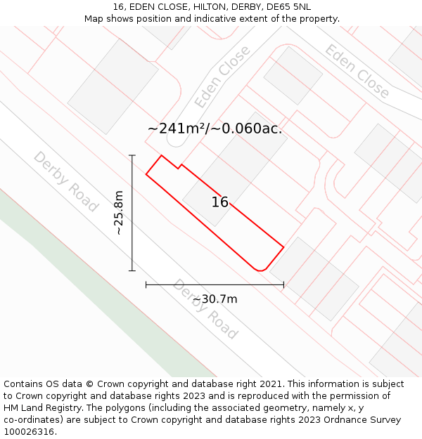 16, EDEN CLOSE, HILTON, DERBY, DE65 5NL: Plot and title map