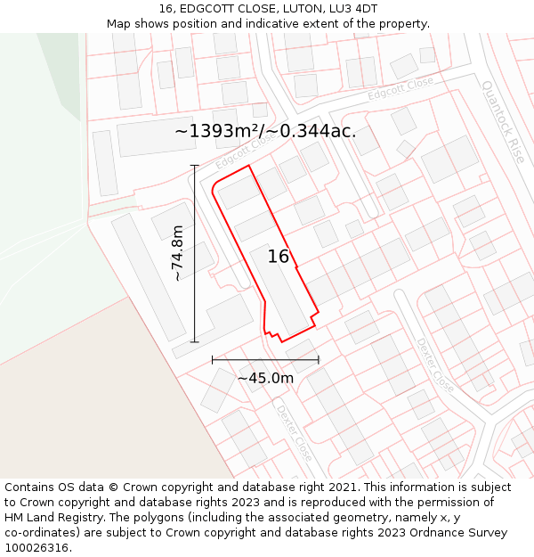 16, EDGCOTT CLOSE, LUTON, LU3 4DT: Plot and title map