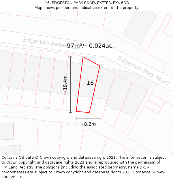 16, EDGERTON PARK ROAD, EXETER, EX4 6DD: Plot and title map
